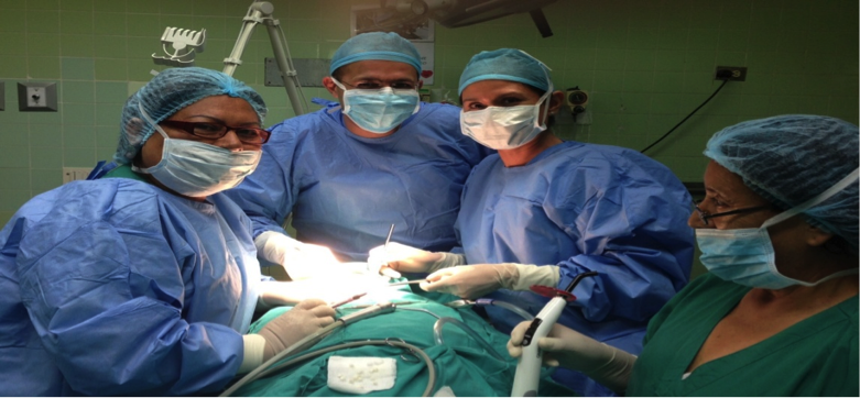 Drs. Nadeem Haidar and Claudia Arias at the Hospital’s operating room conducting Operative Dentistry with staff from Hospital del Nino in Lima, Peru